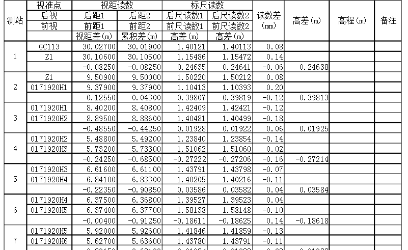 電子水準測量記錄手簿