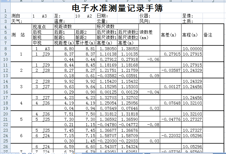 生成的電子水準測量記錄手簿